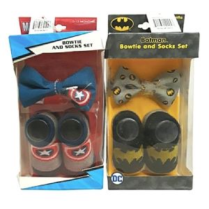Marvel & DC Comics Superhero NWT Bow Tie and Socks Baby Set